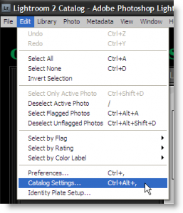 LR2 catalog settings menu